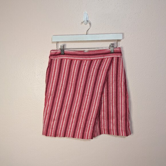 Ann Taylor Loft Womens Size 2 Faux Wrap Skirt Pink Striped Woven Cotton Blend - Picture 2 of 9
